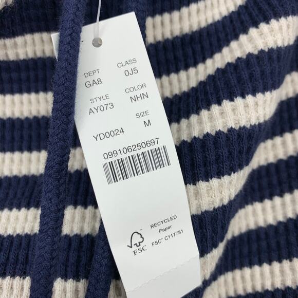 J.Crew Waffle Knit Lounge Set Sweatshirt + Short Womens M Blue Cream Stripe NEW - Picture 7 of 15